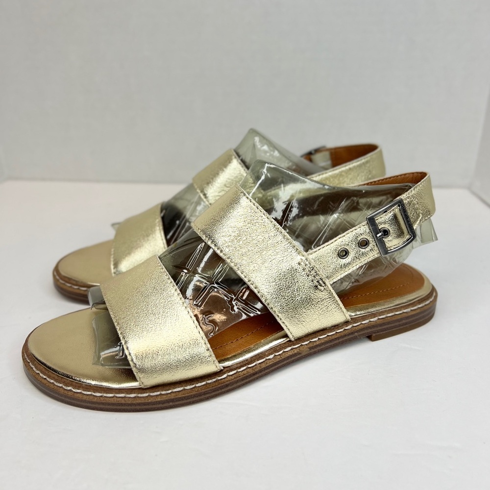 Lucky Brand Kaimana Gold Leather Metallic Ankle Strap Sandals Sz 6.5 NWOB..!